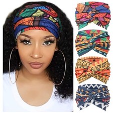4 Pack Turban Headbands for Women Wide Vintage Head Wraps 4 Pcs: Patterned a