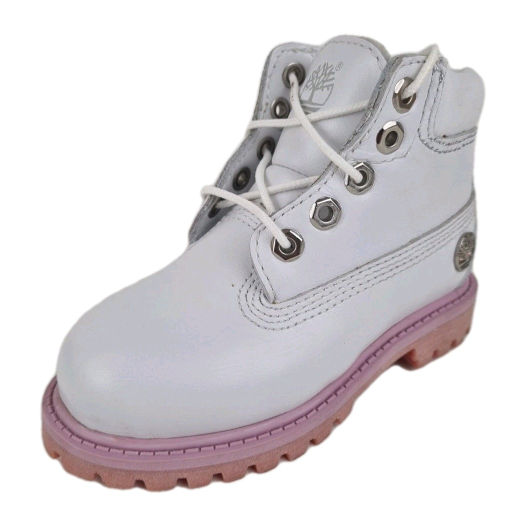 🚨 Timberland 6In Classic 20832 TODDLER Casual Boots Outdoors White Leather SZ 4