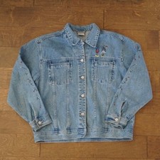 Disney Store Mickey Minnie Mouse embroidered Denim Jacket Blue Womens Size XL
