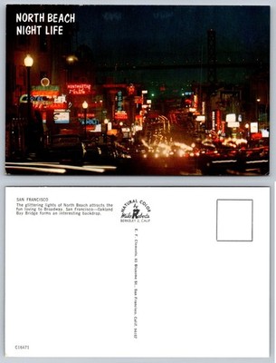 San Francisco North Beach Night Life Broadway Neon Lights Postcard