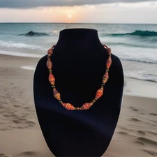 Artisan Paper Bead Necklace And Earring Set 20" Made in USA with Upcycled Matrls