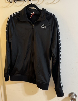 Kappa Banda Men s Black/White Full-Zip Track Jacket M Pockets Logo Tape