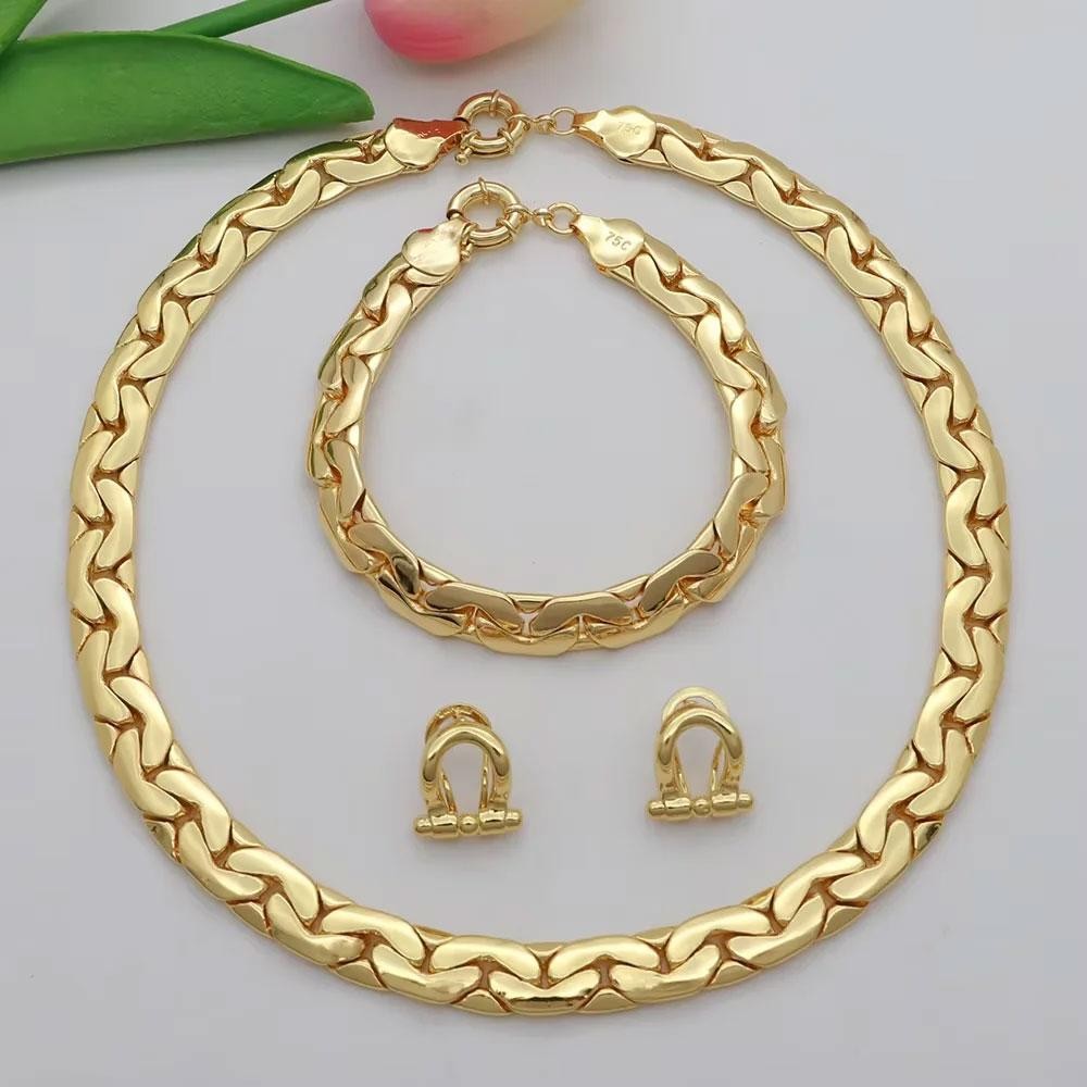 Conjunto de Joyería Brasileña Chapada en Oro 18k África Collar Pulsera Pendiente Banquete