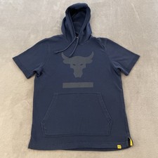 Under Armour Project Rock Hooded Sweatshirt Men S Small Blue Short Sleeve Hoodie