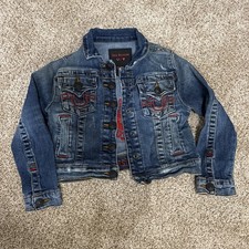 True Religion Manchester United Kids Denim Jean Jacket Embroidered Blue Red 4T