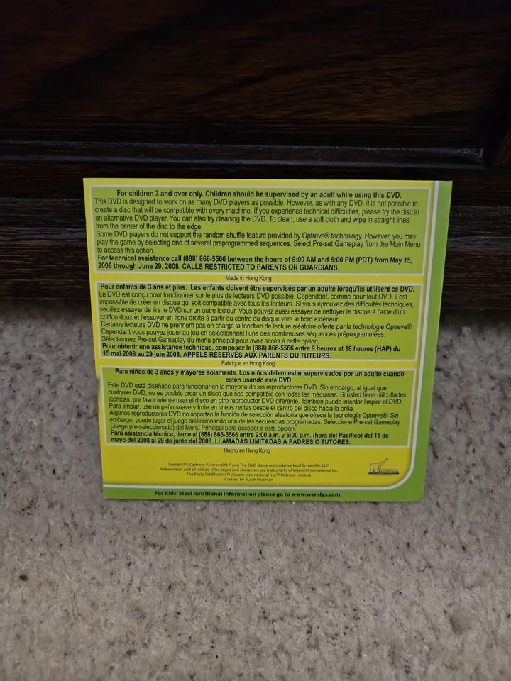 Nick Scene It The DVD Game Disc 2 Wendy's Kids Meal Nickelodeon - Image 2 of 3