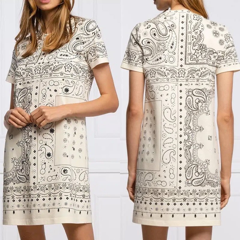 Tory Burch Bandana Collection Print T Shirt Dress Sequins Beaded Cotton XL $258 thumbnail 13