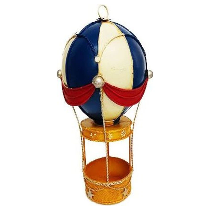 Mongolfiera in Metallo Blu Bianca 29,5x13x13 cm Decorativo Soprammobile Vintage, fotografia 8 di 9