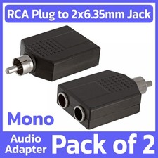 2 Pack RCA Plug to 2x 6.35mm Jack Mono Splitter Adapter Connector Converter