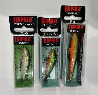 Lot Of 3 Rapala Fishing Lures Original New Yellow Perch Brook Trout Sinking Bass