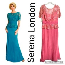 (T4)Serena London chiffon dress in coral with beaded lace and sequin embroide 14
