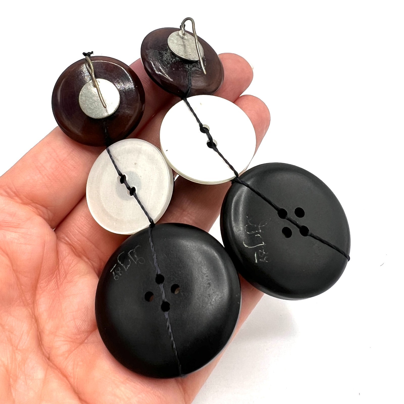 Vintage Statement Button Earrings Long Neutral To… - image 3