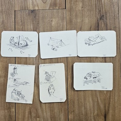 VINTAGE SET 1980'S DOODLES BY UNKNOWN ARTIST ON BACK OF CUP OF SOUP BOX