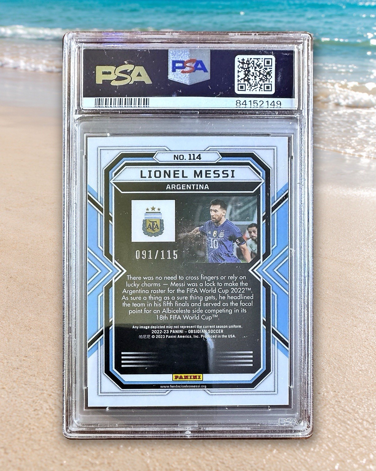 2022-23 Panini Obsidian Soccer Lionel Messi Argentina #114 PSA 9 /115 view 2
