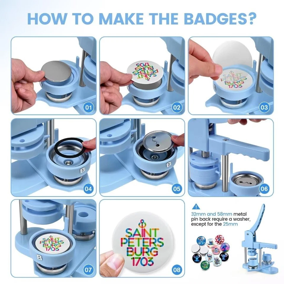 Máquina para hacer botones varios tamaños, 1''+1.25''+2.25'' Pin Maker botón presionar... Foto 4 de 4