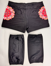 Pro Wrestling Gear Set All Black w/ Red Mandala Side Design & Knee Covers Sz S