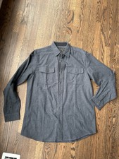 Grizzly Mountain Men  s Chamois Button Down Midweight Shirt, Grey-BLUE Size L