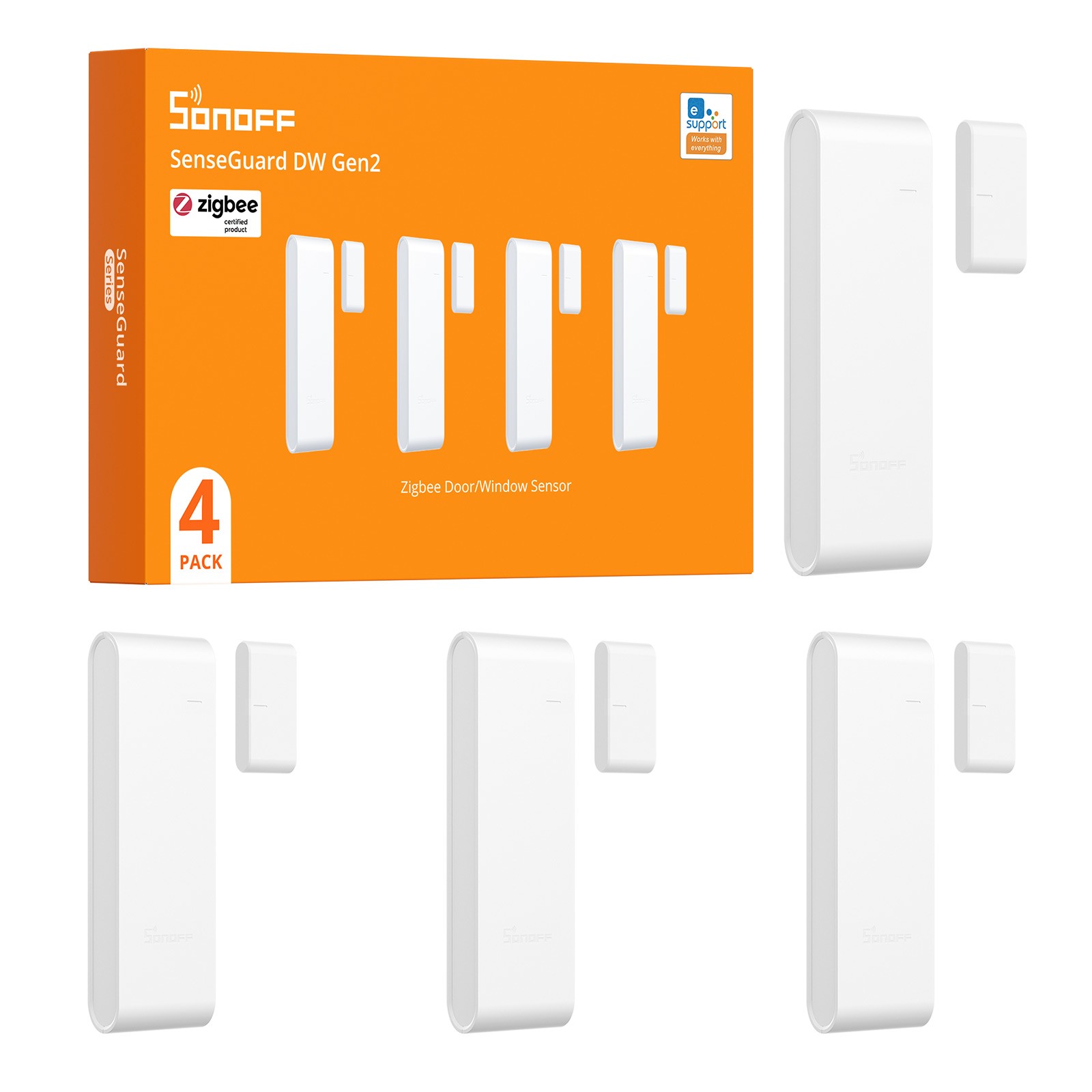 4Packs SONOFF ZigBee Smart Tür-und Fenstersensor mit Alarm APP-Steuerung Alexa