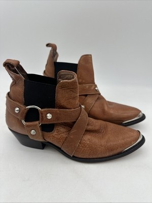 Topshop  brown leather harness ankle booties Made In Spain Size 38 EUC