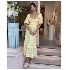 Faithfull The Brand Gianna Linen Midi Dress in Ligne Check