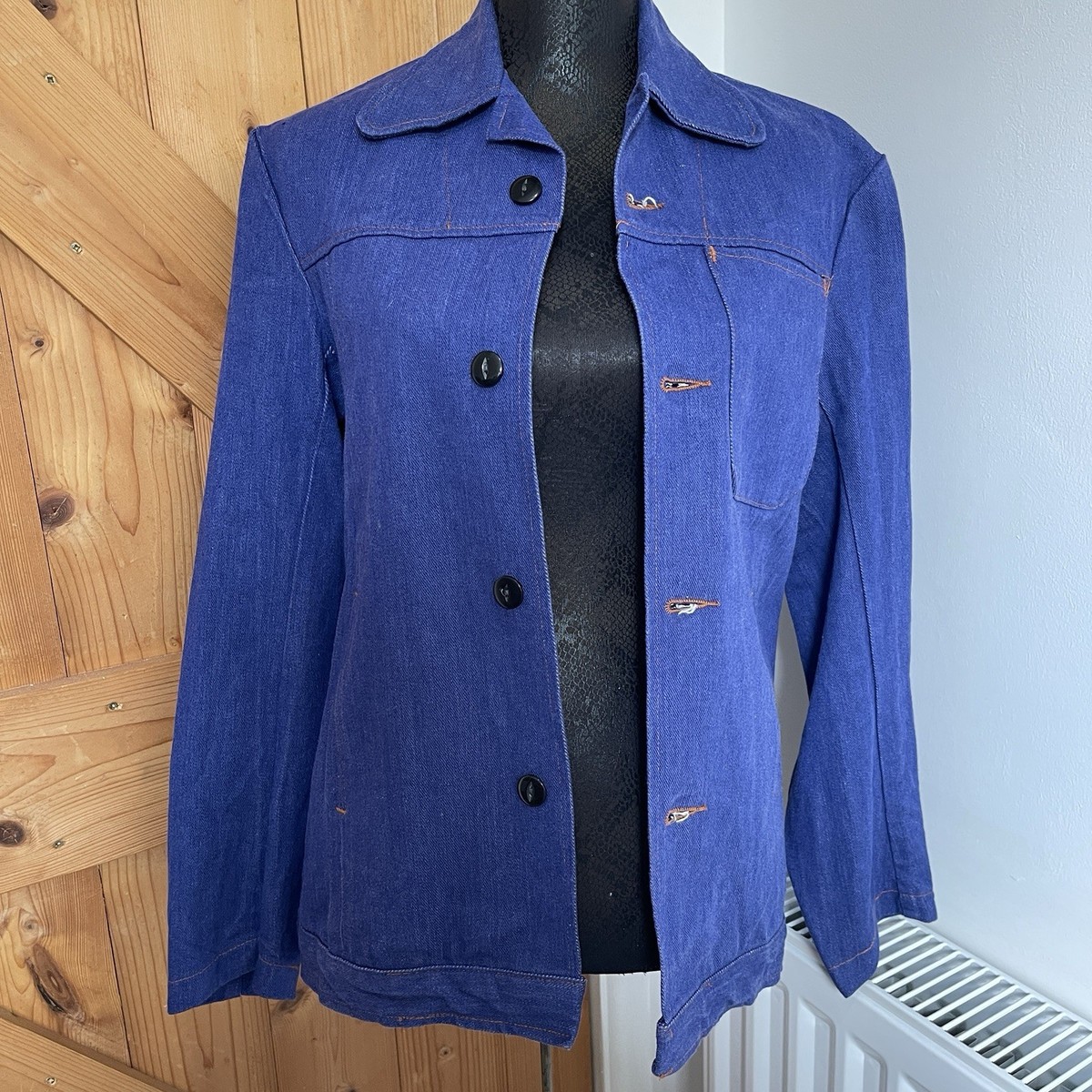 Vintage 70s British Prisoners Denim Chore Work Jacket Blue Dagger