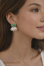 White Bells With Green Bow Earrings