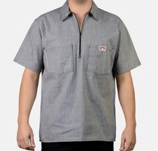 New Ben Davis Men's Half-Zip Striped Short Sleeve Work Shirt, Size XL, Black