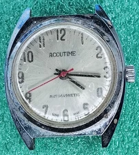 C1694 mens Accutime Red Hand Mechanical Manual Wind Old Vintage Watch Parts lot