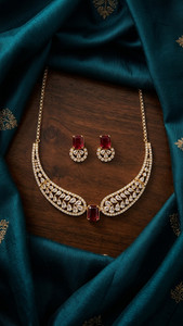 Authentic Gold Plated Necklace Set for Women, CZ Bridal Jewelry Set, Feather Necklace with