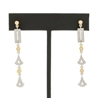 Orecchini pendenti geometrici stile art deco oro giallo e bianco 14 carati diamanti JB716 2