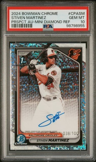 Stiven Martinez 2024 Bowman Chrome 1st Auto Mini Diamond Refractor /100 PSA 10