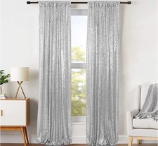 Silver Sequin Backdrop Curtains 2ft x 8ft 2 Panel Glitter Photo Booth Backdro