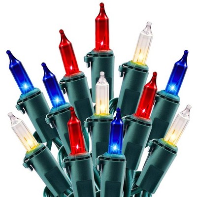Minetom Red White Blue Christmas Lights Green Wire - 100 Count 4th July
