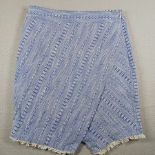 Ann Taylor LOFT Blue And White Striped Wrap Cotton Skirt Fringe Size 00