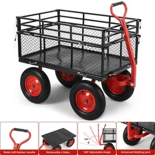 1400lbs Steel Garden Cart Heavy Duty Yard & Garden Wagon w/ Removable Mesh Sides