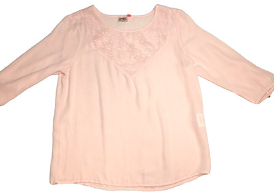 Only Weekend Wardrobe Women Blouse Sz US M EU 36 Pink Eyelet Neck 3/4 Sleeve NWT