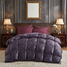 Luxury Fluffy 93 White Goose Down Fill Comforter, Silk Blend Shell Night Garden