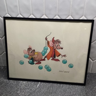 Vintage Disney Cinderella Production Sketch Jaq And Gus Signed Framed COA 