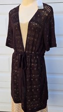 NWT EILEEN FISHER sz 2X 1X L brwn organic cotton open front tunic cardi crochet