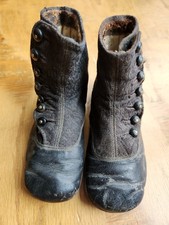 Antique Child Button Boots Victorian Black High Top Early 1900s