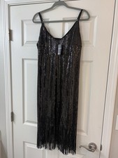 NWT Forever 21 Contemporary Black Sequin Fringe Dress Plus Sz 0X Gatsby Flapper