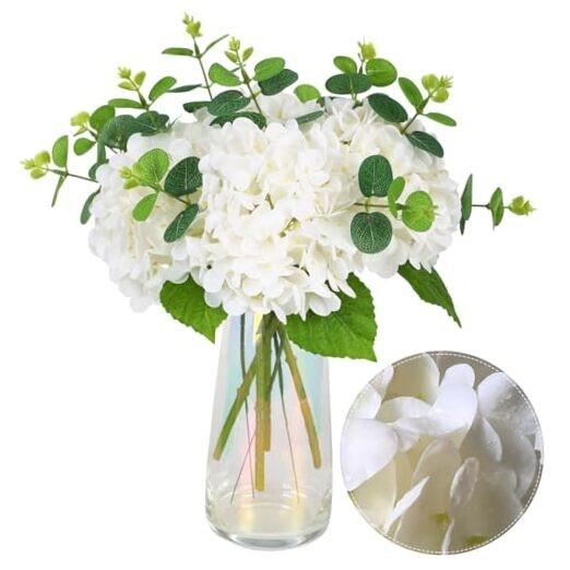4pcs Real Touch Fake Hydrangea Flowers in Vase – Lifelike Faux Decor