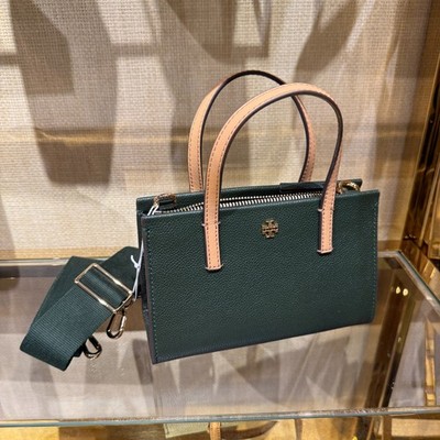 Best Price Tory Burch Blake Plaid Mini Tote 177135 Basil Pebbled Leather $300