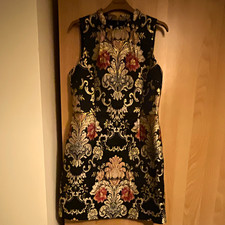 Monsoon Black Floral Jacquard Shift Mini Dress Sleeveless Round Neck UK 12