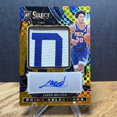  2024-25 Panini Select Jared McCain Gold Prizm Checkerboard RC Patch Auto 9/10