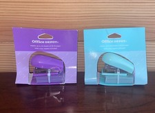 2 X Mini Staplers with Color Coordinating Staples Office Depot Aqua and Purple