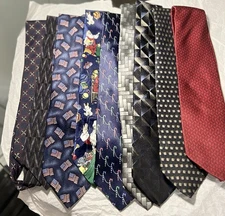 Lot of 9 Men’s Neckties Various Brands Styles Colors Christmas Theme