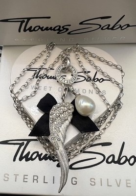 Thomas Sabo Kette & Pave Träger & großer Flügel & Perle Charm Anhänger