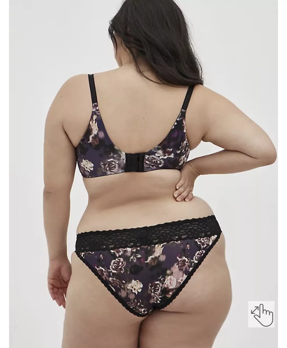 Torrid Bikini Skin Panties Black Lace Blur Rose 💜Floral Plus Underwear NWT  4 4x