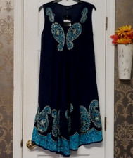 S.R. Fashions Women's Beach Cover-Up Lounge Dress Navy Blue Paisley Free Size